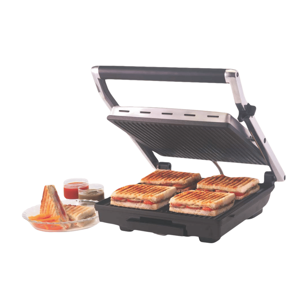 Buy BOROSIL SuperJumbo 2000W 4 Slice Sandwich Maker with Oil Drip Collector Tray (Silver) Online